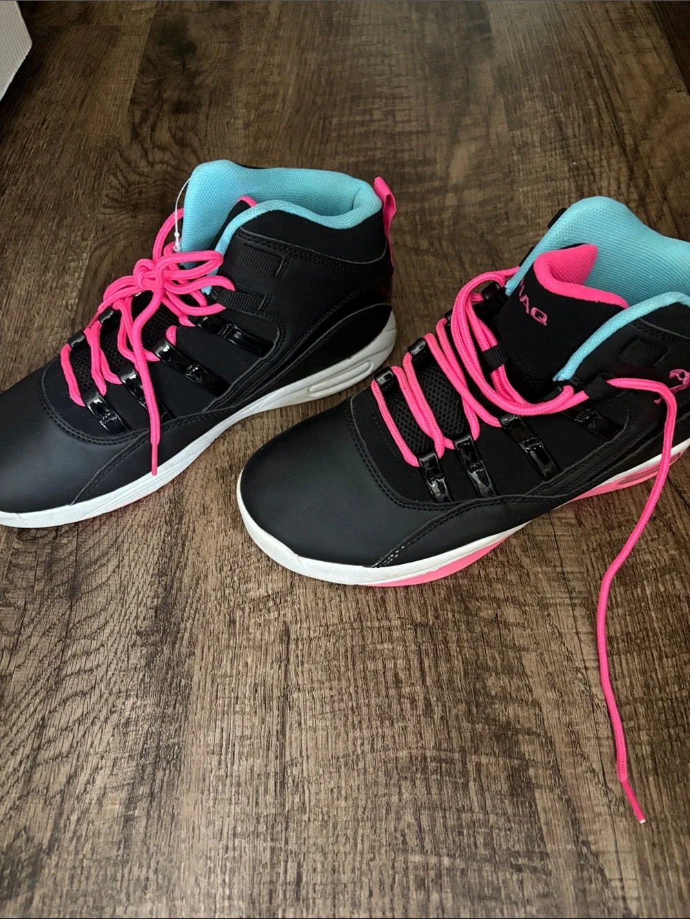 SHAQ Black Athletic High-Top Sneakers with Hot Pink & Aqua Accents Full Press